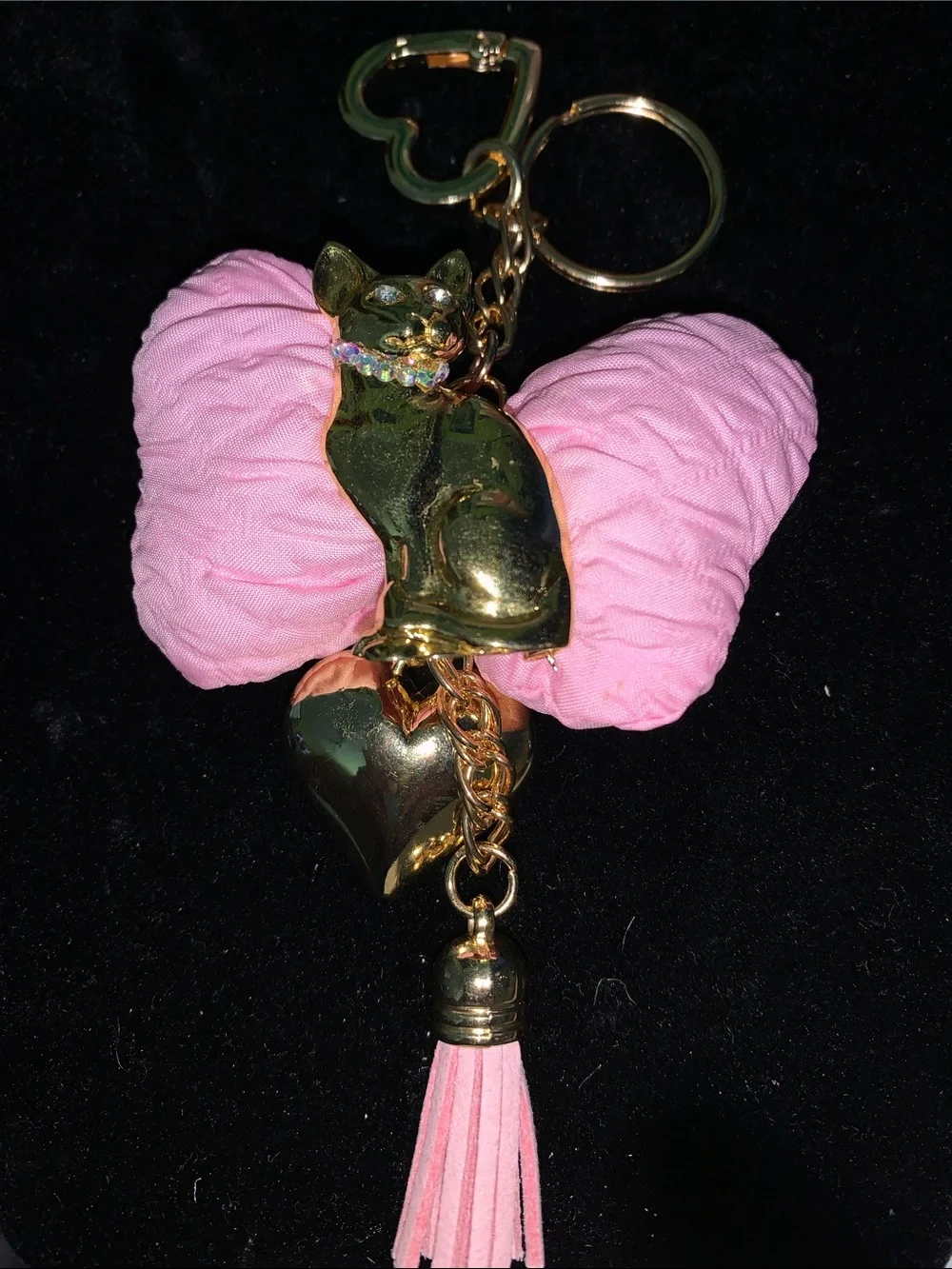 Handmade Cat Bow purse/bag charm keychain with heart and tassel